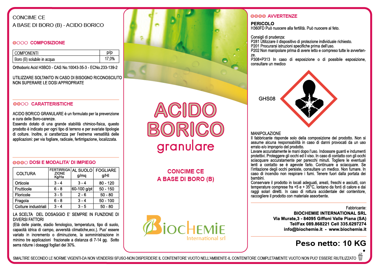 Acido Borico Granulare - Biochemie International srl